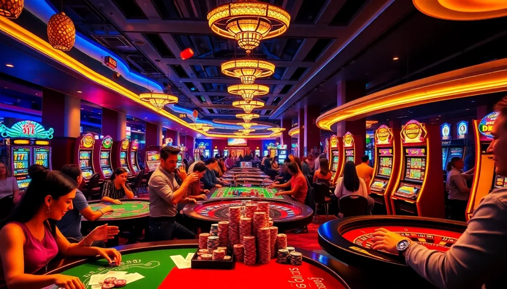 Experience thrilling moments at sc88 com’s exciting casino gaming tables filled with poker chips and lively players.